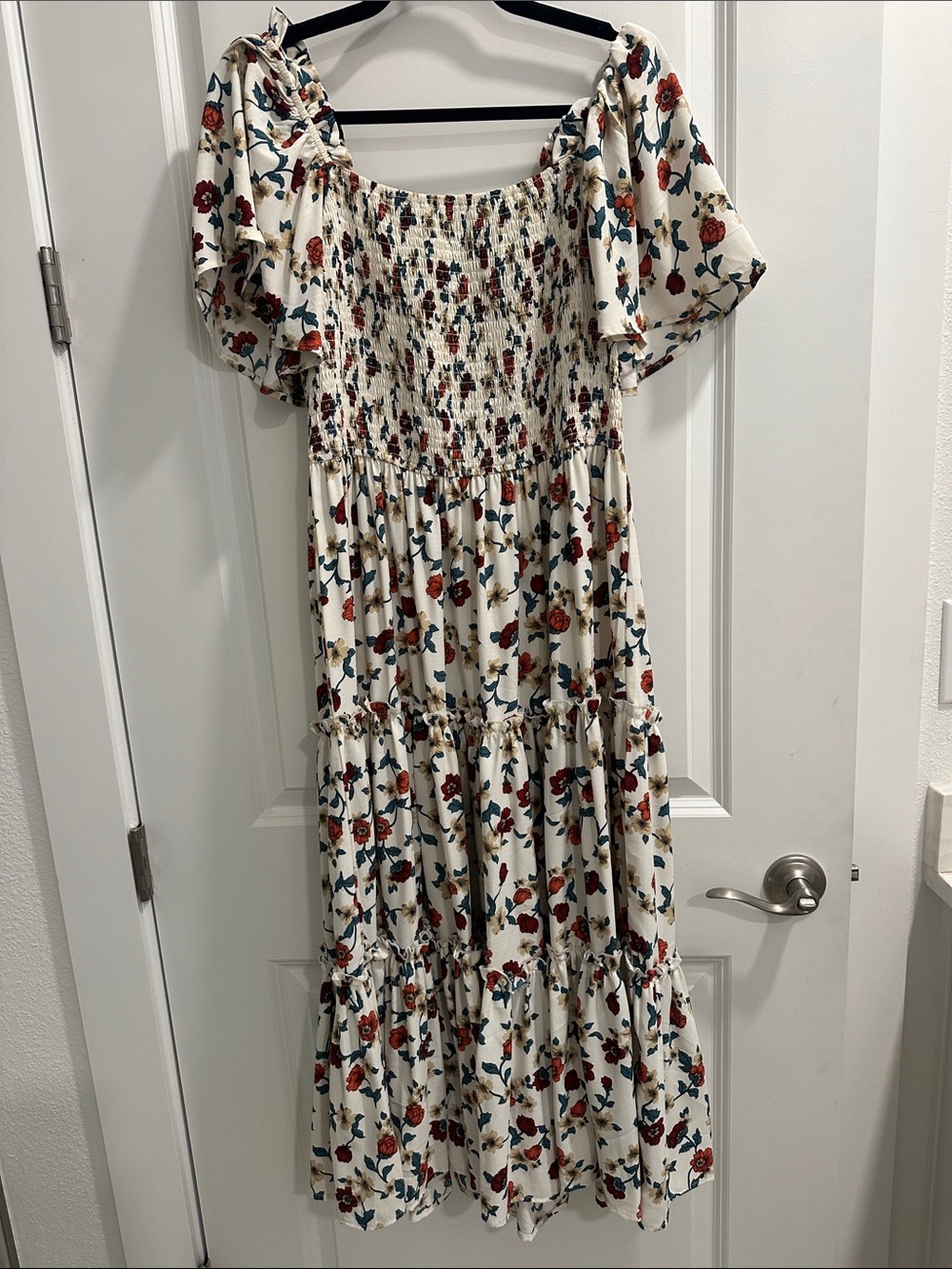 Ivy City Co Cream Maxi Dress with Red Floral Print